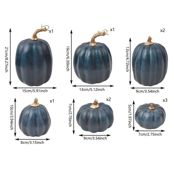 10pcs Faux Foam Pumpkins, Lifelike Smooth Artificial Pumpkin with Natural Brown Stem, Durable Solid Fall Decor for Halloween Thanksgiving Harvest Party Tiered Tray Shelf DisplayDark Blue