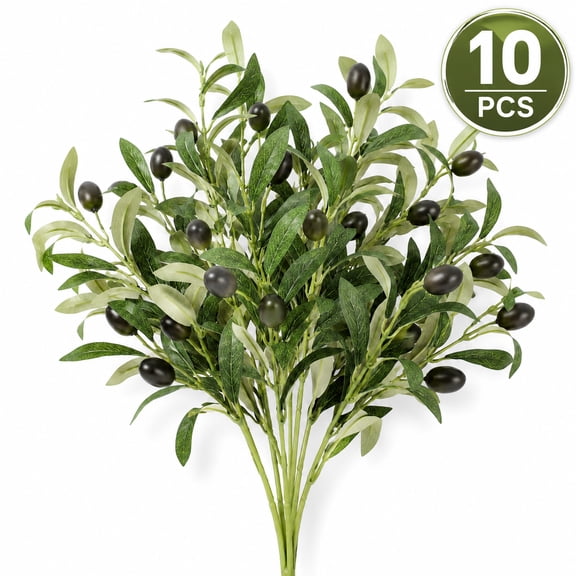 10pcs Faux Olive Leaves Stems 10 Tall Artificial Plants Olive Tree Branches for Small Vase Tabletop Greenery Decor for Home Office Wedding Party (Vase Not Included)