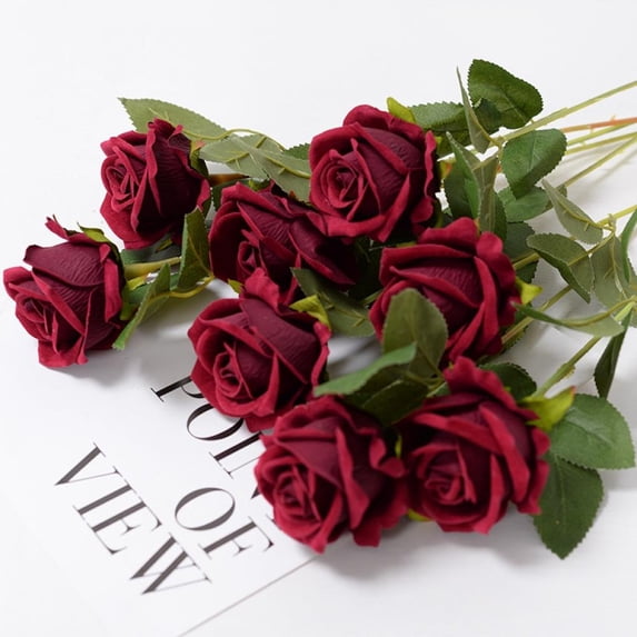 10pcs Faux Rose Artificial Flowers with Long Stem Fake Roses Bouquet for Arrangement Wedding Centerpiece Party Home Kitchen Decor (Red)