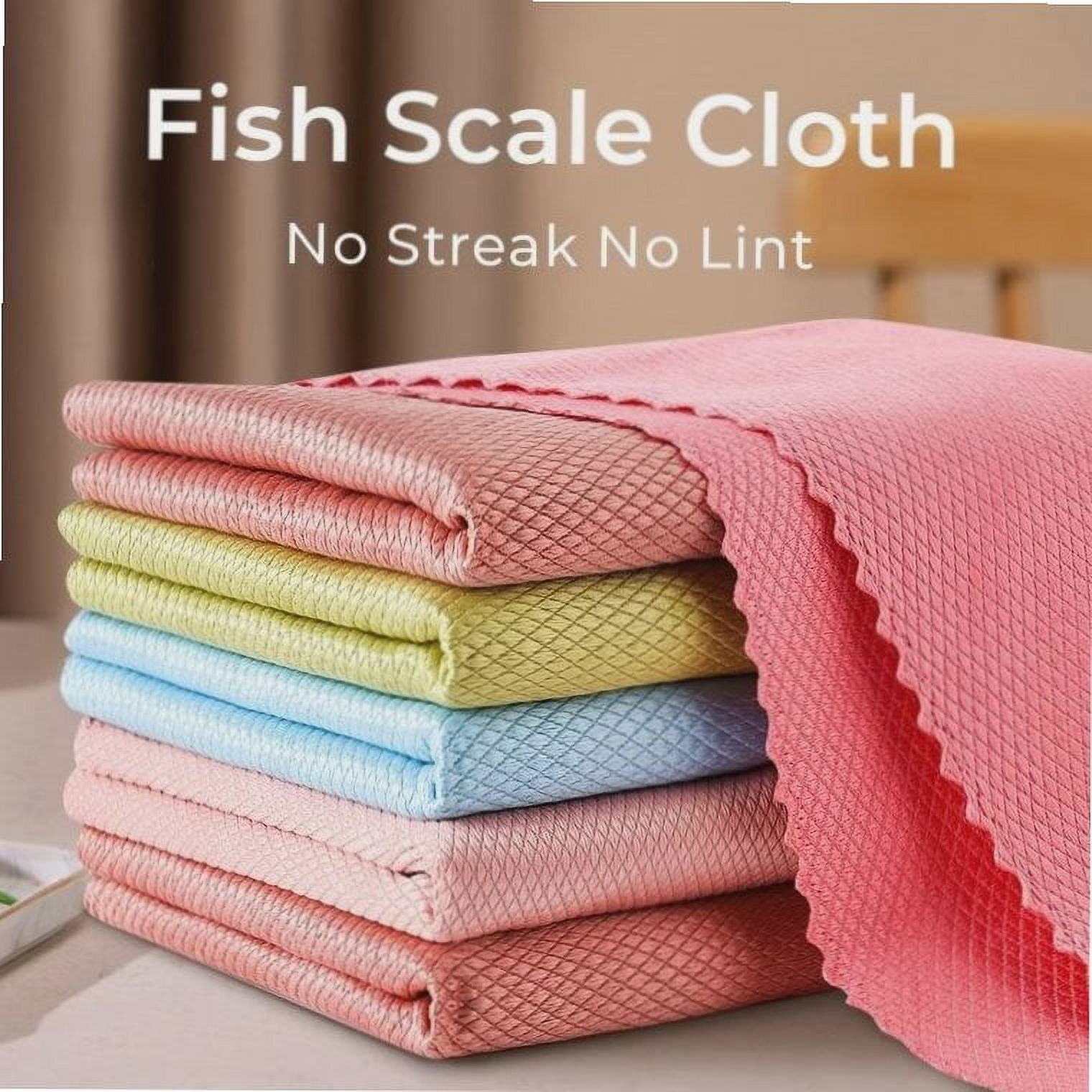 10pcs Fish Scale Microfiber Cleaning Cloths, streak-free, lint-free for glass, mirror, window, car. Reusable & durable.