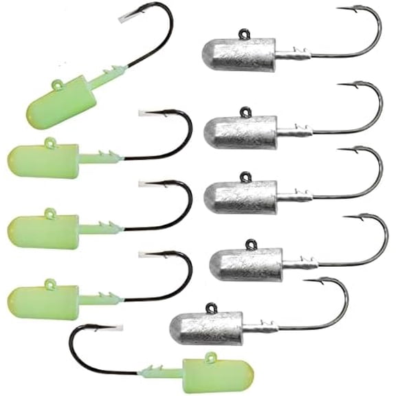 10pcs Fish WOW 6oz Glow Bullet Jighead Plain Jig Head Bait Weighted Spin Fish swimbait unpainted Jig Heads for Saltwater and Freshwater with 32786 MUSTAD 10/0 Hook 2X Strong Black Nickel Hook