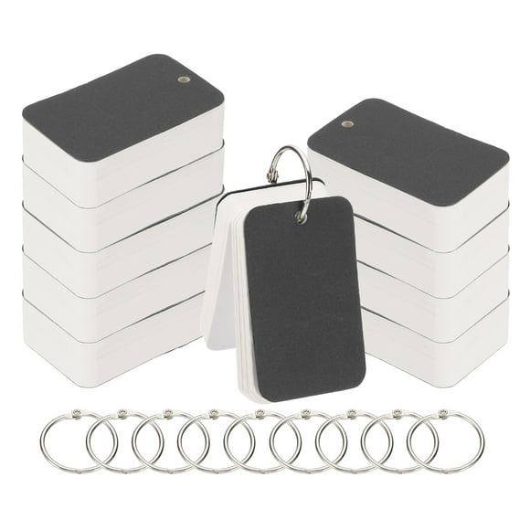 10pcs Flash Card with Ring, 3.5x2" Flash Card Blank 100 Sheets Each White Blank Index Cards Small Note Cards for Studying Memory Learning, Black