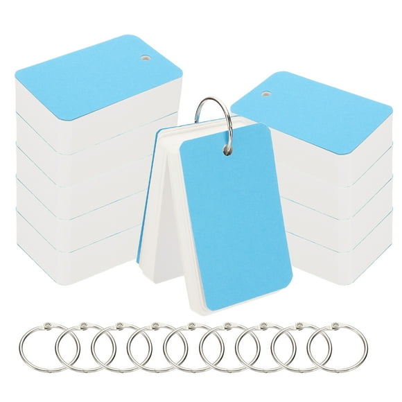 10pcs Flash Card with Ring, 3.5x2" Flash Card Blank 100 Sheets Each White Blank Index Cards Small Note Cards for Studying Memory Learning, Blue
