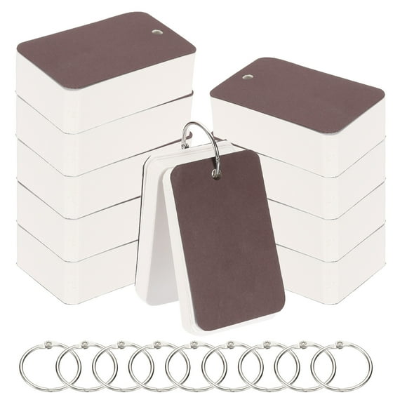 10pcs Flash Card with Ring, 3.5x2" Flash Card Blank 100 Sheets Each White Blank Index Cards Small Note Cards for Studying Memory Learning, Brown