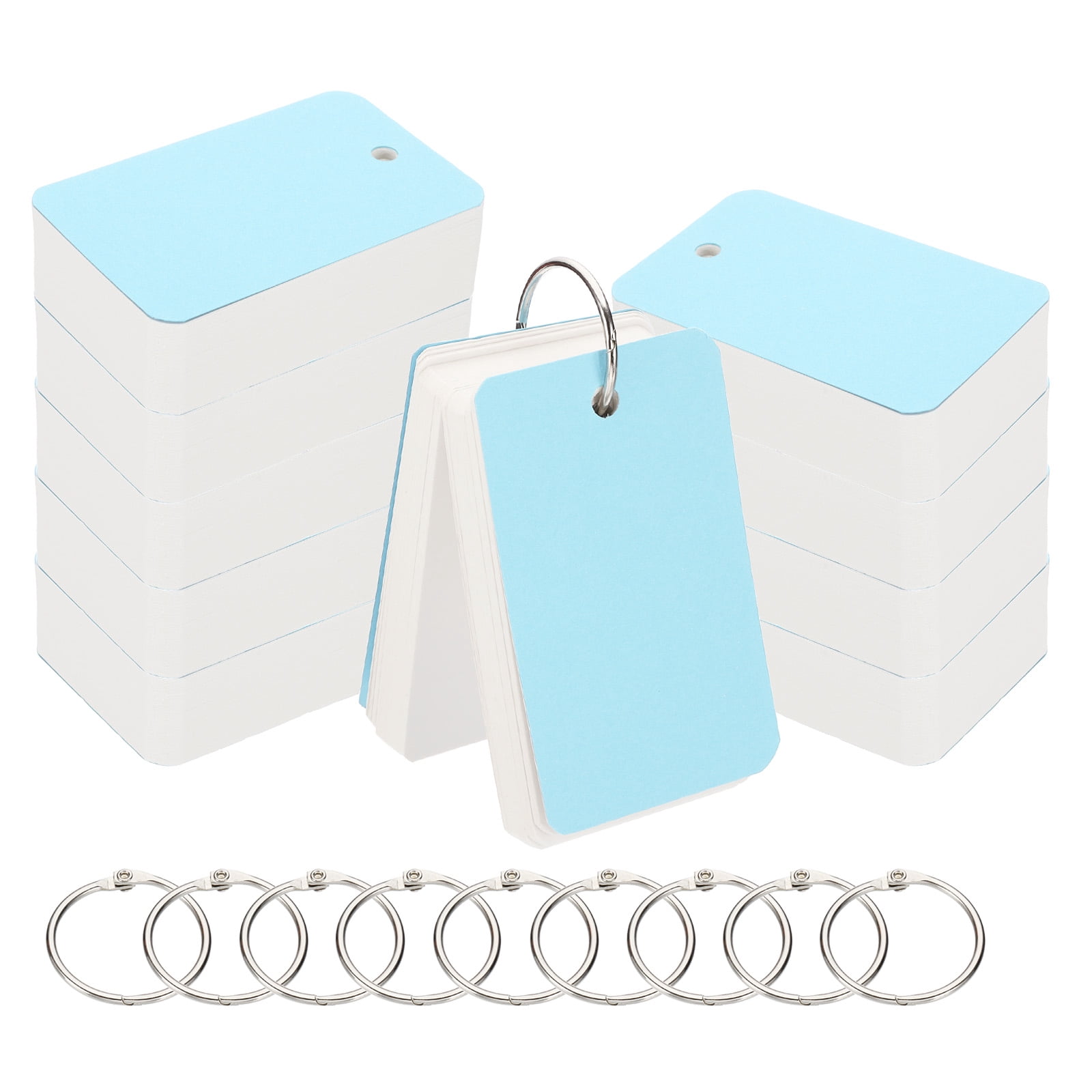 10pcs Flash Card with Ring, 3.5x2" Flash Card Blank 100 Sheets Each White Blank Index Cards Small Note Cards for Studying Memory Learning, Cyan