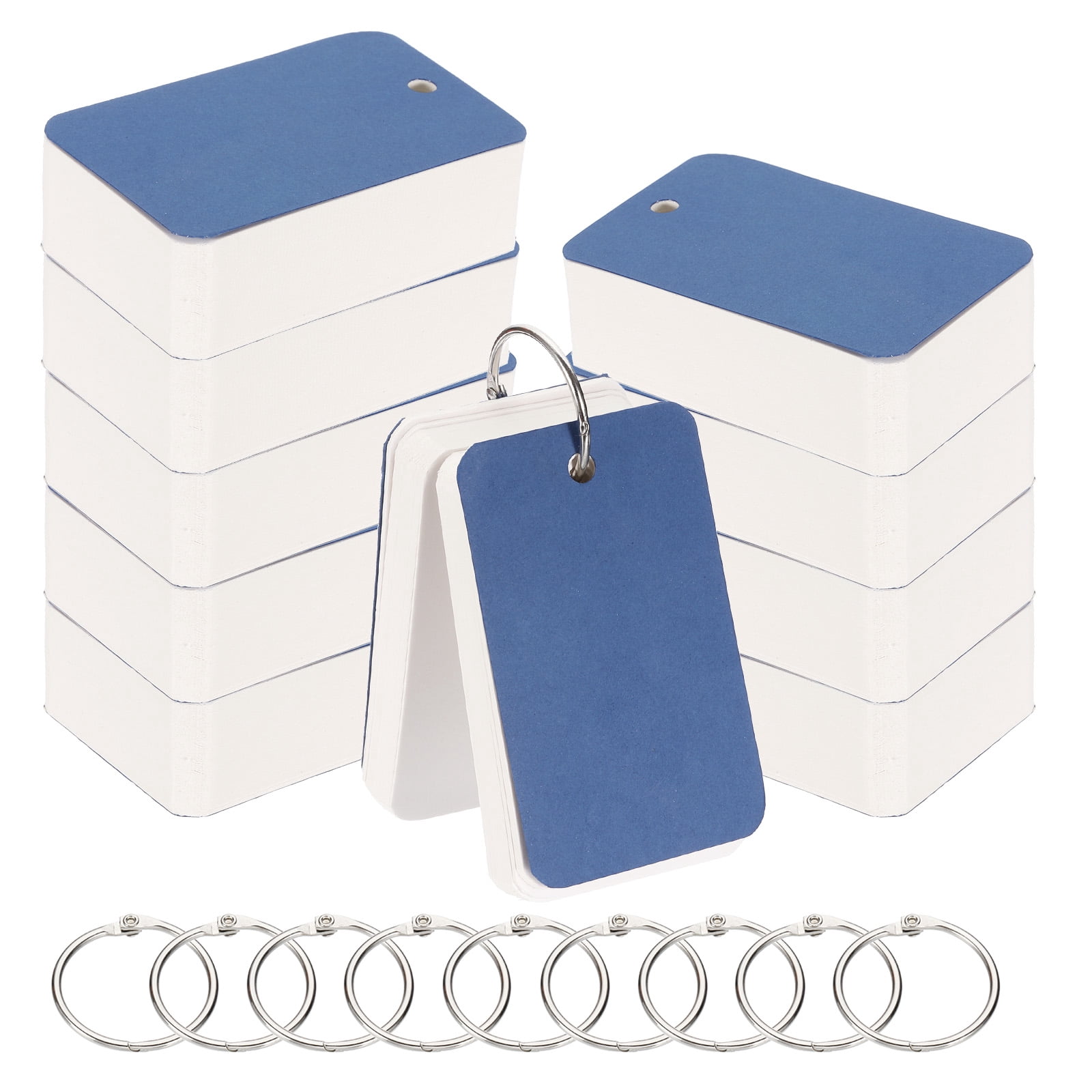 10pcs Flash Card with Ring, 3.5x2" Flash Card Blank 100 Sheets Each White Blank Index Cards Small Note Cards for Studying Memory Learning, Dark Blue