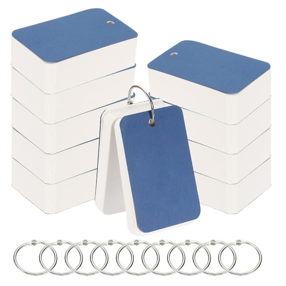 10pcs Flash Card with Ring, 3.5x2" Flash Card Blank 100 Sheets Each White Blank Index Cards Small Note Cards for Studying Memory Learning, Dark Blue