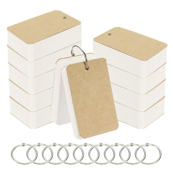 10pcs Flash Card with Ring, 3.5x2" Flash Card Blank 100 Sheets Each White Blank Index Cards Small Note Cards for Studying Memory Learning, Dark Brown