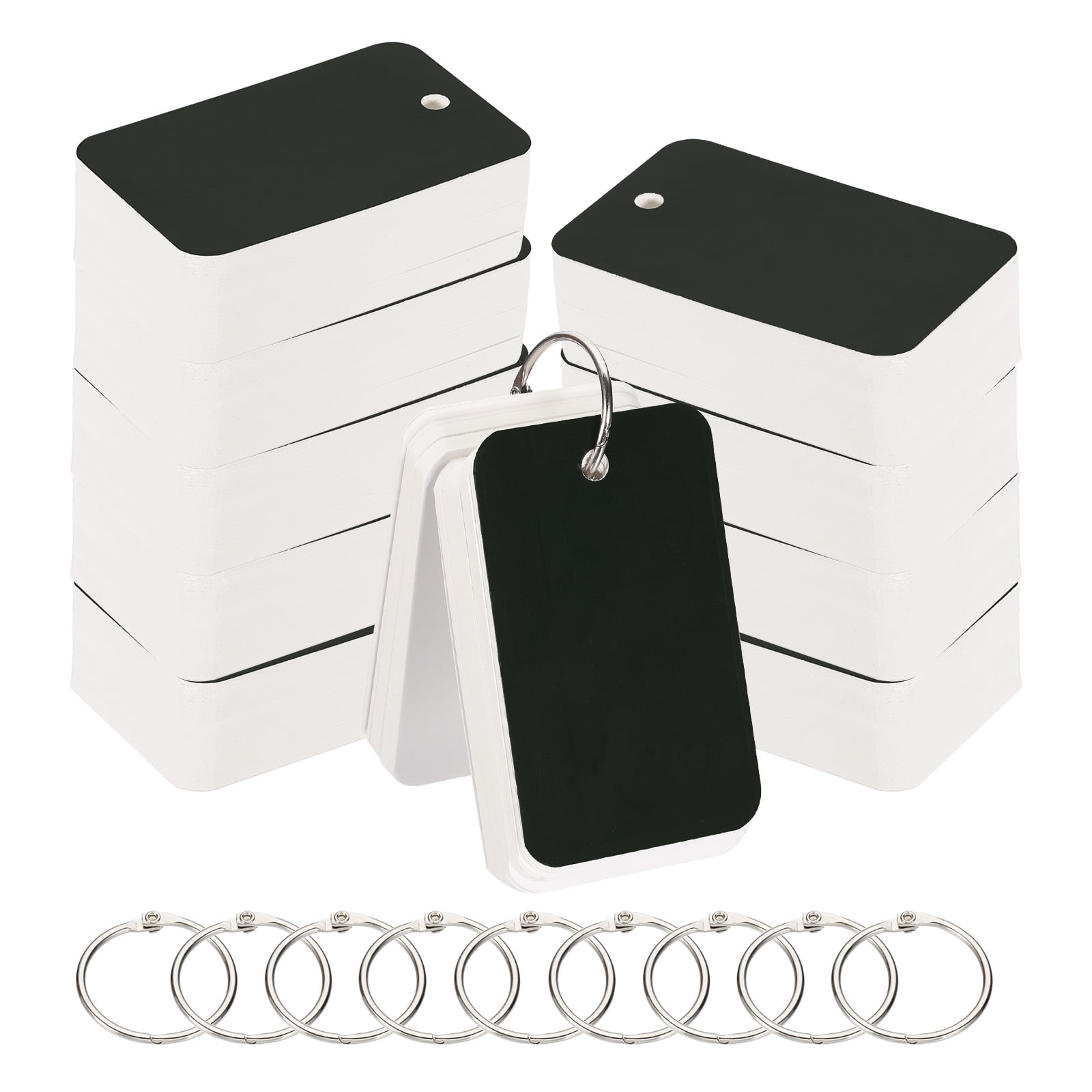 10pcs Flash Card with Ring, 3.5x2" Flash Card Blank 100 Sheets Each White Blank Index Cards Small Note Cards for Studying Memory Learning, Grey