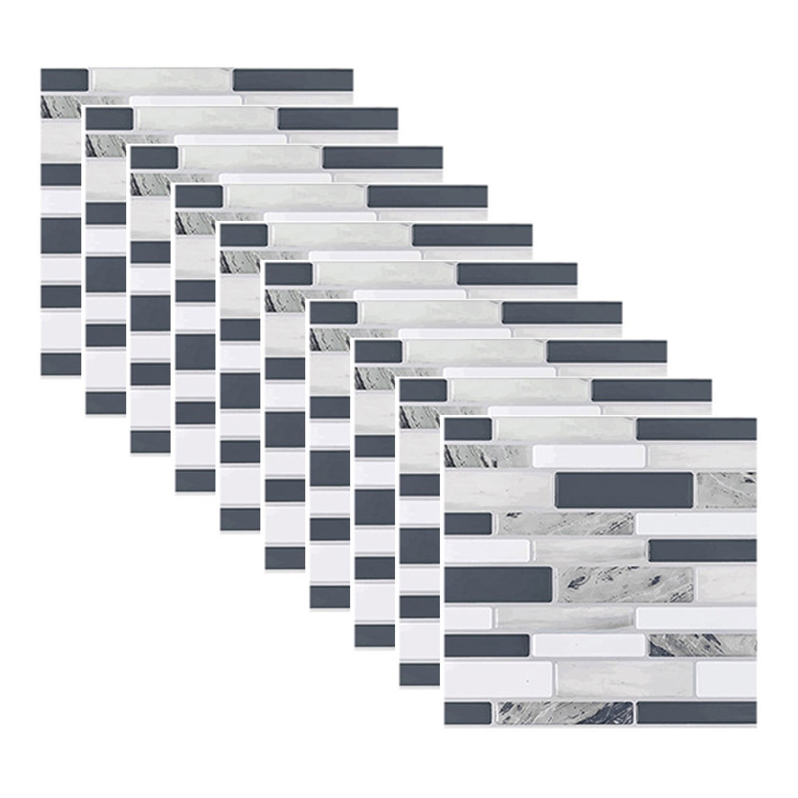 10pcs Flat Marble Mosaic Embossing Tiles Sticker Kitchen Bathroom Wall