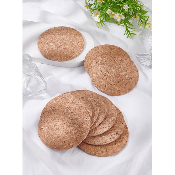 10pcs Flat Round Cork Coasters Cup Mats Sandy Brown 102x2mm