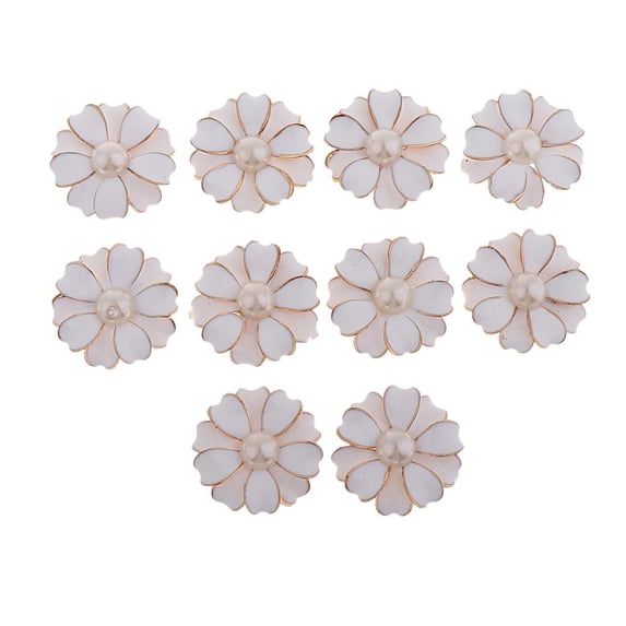 10pcs Flatback Sew on Rhinestones Buttons Bead Accessories for DIY - white andpearl pearl