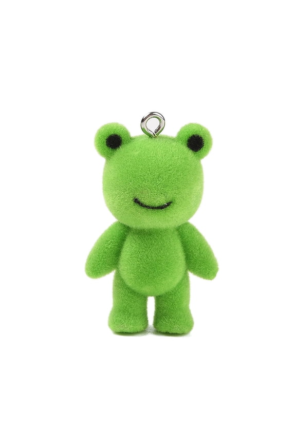10pcs Flocky Resin Pendants with Iron Loops Frog Charm Cyan 35x20.5x2mm Hole: 1.6mm