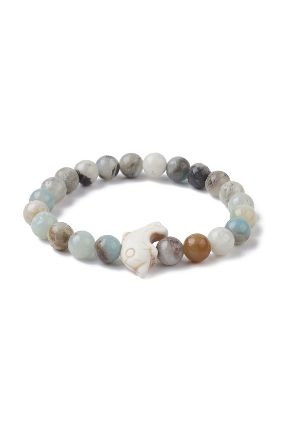 10pcs Flower Amazonite & Turquoise Dolphin Beaded Stretch Bracelets Inner Diameter: 2-1/8 inch(5.3cm)