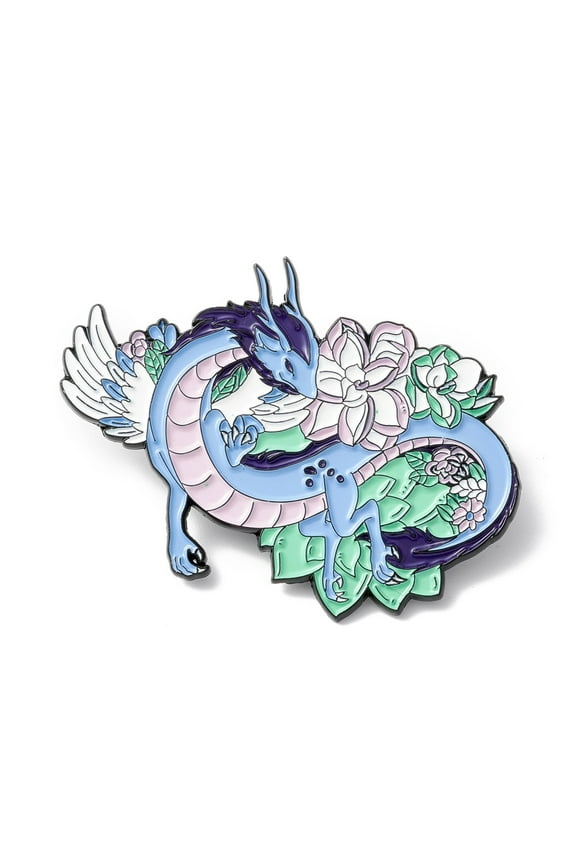 10pcs Flower Dragon Enamel Pin Alloy Brooch Lapel Pin Electrophoresis Black Colorful 39x53x1.5mm