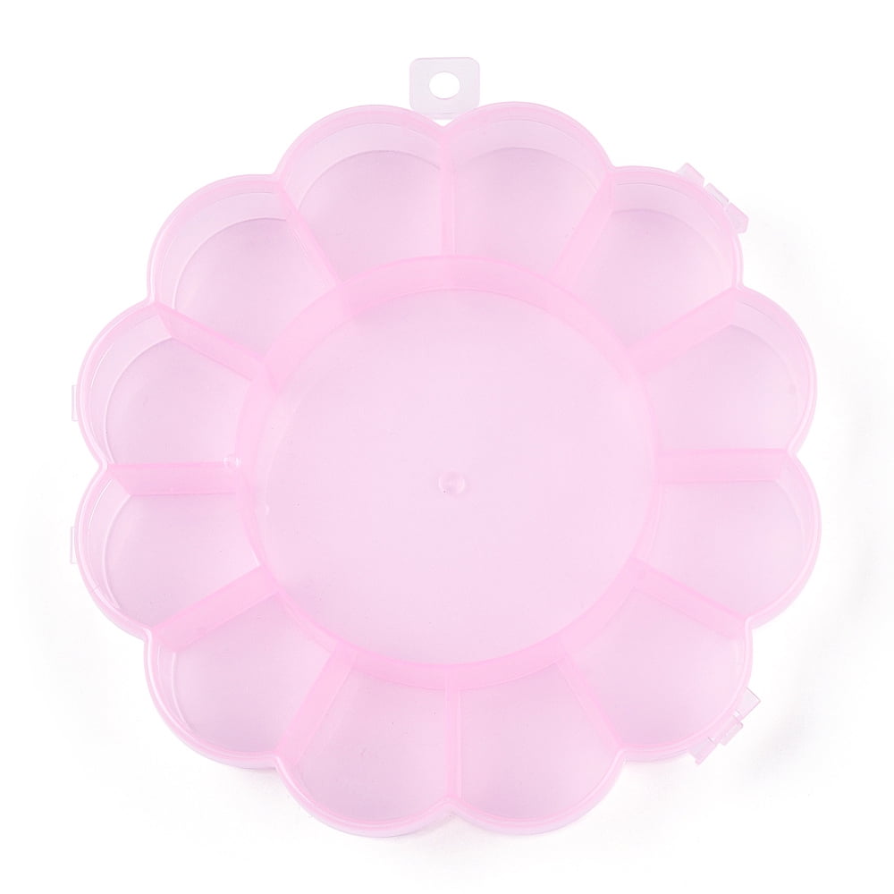 10pcs Flower Plastic Bead Storage Containers 13 Compartments Pink 15.5x15.5x2.5cm