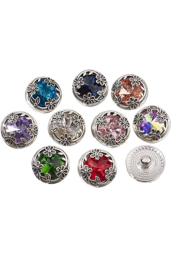10pcs Flower Snap Button Alloy Crystal 19mm Snap Buttons Jewelry Charms Interchangeable Snaps for Jewelry Making Women DIY Bracelets Bangles Necklaces Rings Brooch Accessories