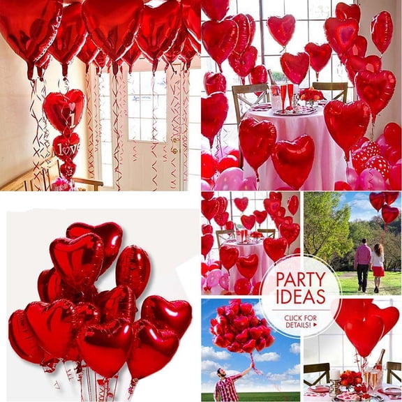 OUNONA Set of 10 Red Heart Aluminum Foil Balloons, Ideal for Helium or Air Inflation, Perfect Party Decoration
