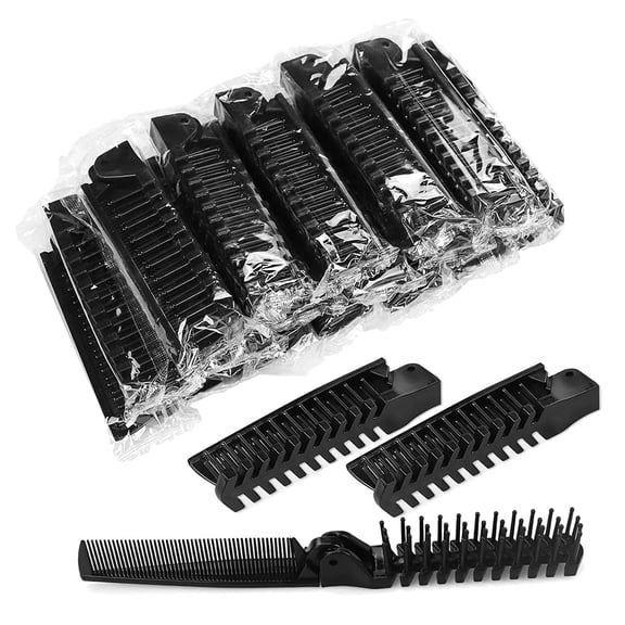 10pcs Foldable Combs in Bulk Individually Wrapped, Travel Pocket Hair Comb, Folding Hair Brush Double Headed, Brush Comb Styling Tool for Men Women Combs, Black (One Size)