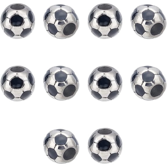 10pcs Football Beads Stainless Stee Soccer Ball European Beads Sports 5mm Large Hole Enamel Beads for DIY