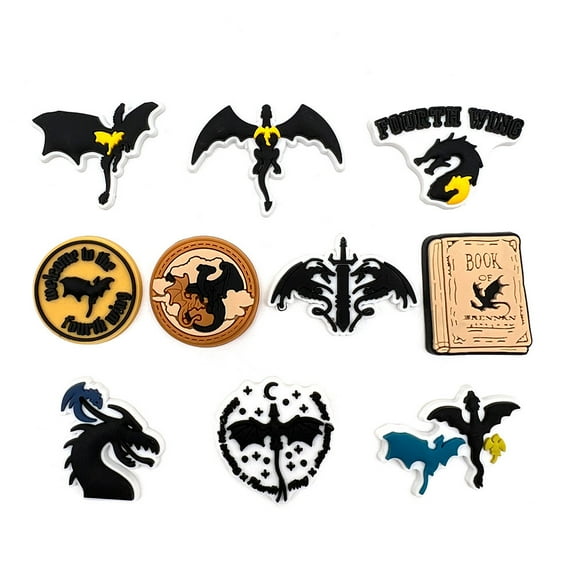 10pcs Fourth Wing Shoe Charms: Clog Decorations, DIY Shoe Buckles - Fantasy Style
