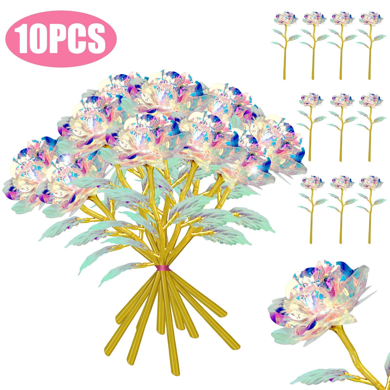 10pcs Galaxy Rose Flowers, TSV Colorful Galaxy Plastic Luminous Rose