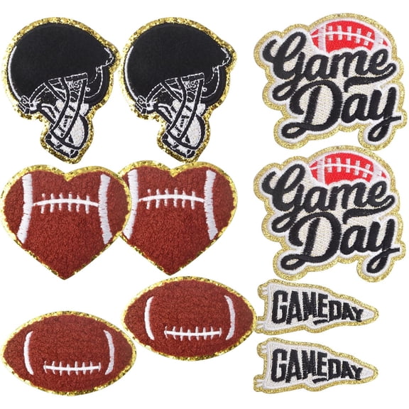 10pcs Game Day Embroidered Iron On Patches Chenille Rugby Football Helmets Logos Embroidery Patch Applique Garments Accessories for DIY Clothing Hat Jacket Backpack Decor, 5 Styles