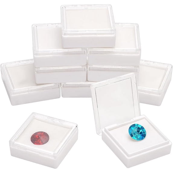 10pcs Gem Display Box 10pcs Clear Acrylic Diamond Storage Box Loose Diamond Display Case Square Jewelry Case Gemstone Containers with Lid Sponge for Gems Diamond Jewelry Display 1.6x1.7inch