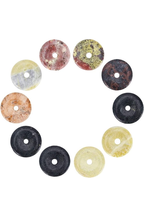10pcs Gemstone Donut Charms Mixed Color Pi Disc Pendants Flat Round Donut Stone Beads Pendants for DIY Jewelry Making