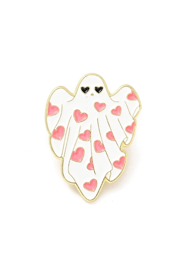 10pcs Ghost with Heart Enamel Pin Alloy Badge for Backpack Clothes Light golden Pink 30x23x1.5mm
