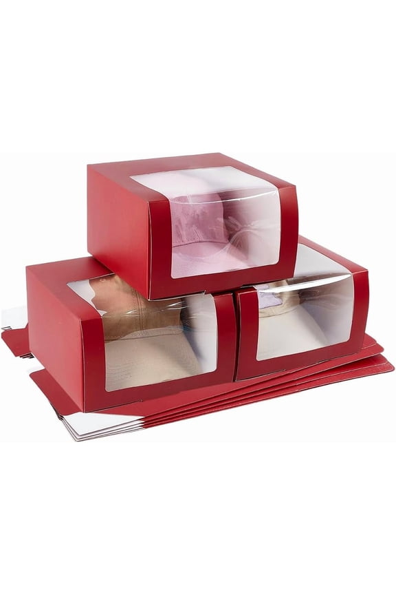 10pcs Gift Boxes with Window for Baseball Caps 7.6x7.6x4.7 inch Hat Display Case Paper Hat Organizer Box Red Hat Containter Paper Fold Box for Dad Hat Billed Cap Snapbacks Trucker