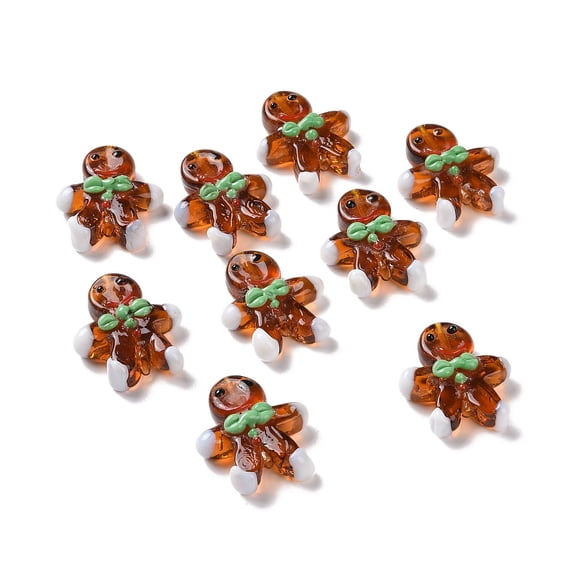 10pcs Gingerbread Man Handmade Lampwork Beads 27.5~28.5x23.5~24.5x7.5~8mm Hole: 1.2mm
