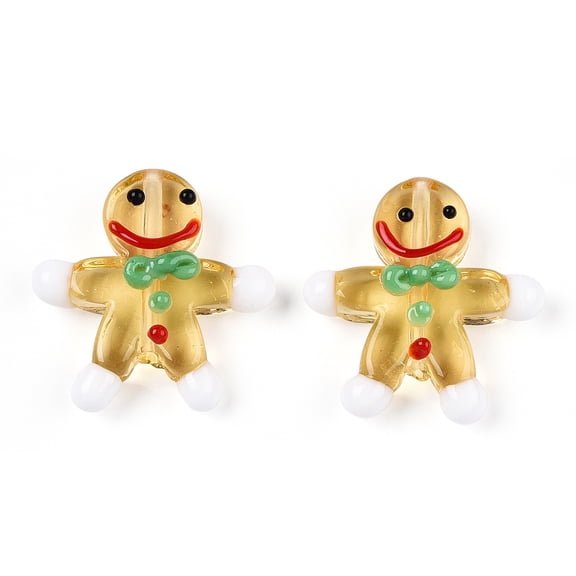 10pcs Gingerbread Man Handmade Lampwork Beads Light Khaki 27.5-28.5x23.5-24.5x7.5-8mm Hole: 1.2mm