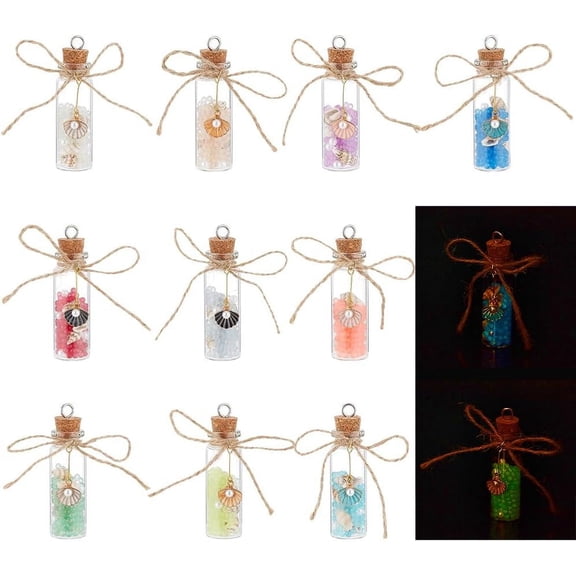 10pcs Glass Wishing Bottles 15ml Small Corked Bottles Luminous Shell Beads Necklace Charms Bottles Mini Glass Wish Jar with Cork for DIY Jewelry Crafts Party Favors Home Decor