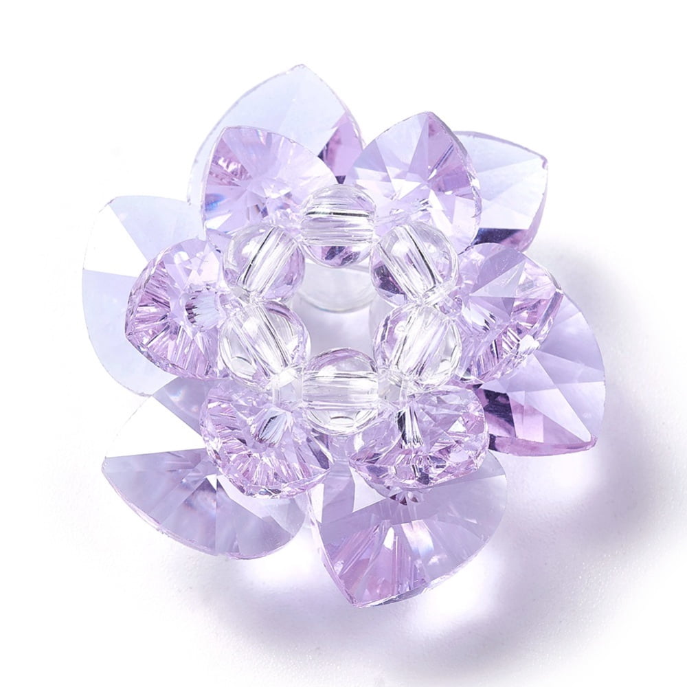 10pcs Glass Woven Beads Cluster Beads Lotus Lilac 35x19mm Hole: 8mm