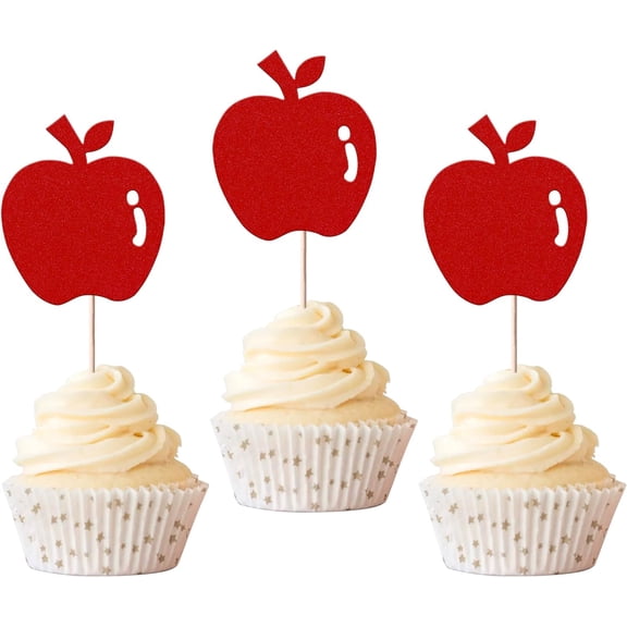 10pcs Glitter Apple Cupcake Toppers Christmas Apple Cupcake Picks for Fruit Theme Baby Shower Kids Birthday Christmas Eve Party Cake Decorations Supplies
