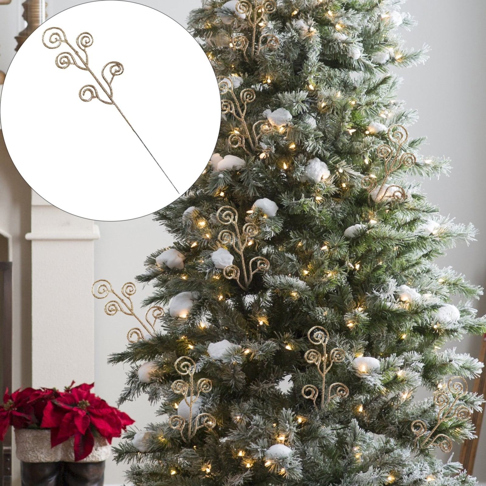 10pcs Glitter Christmas Berry Stems Artificial Christmas Curly Candy