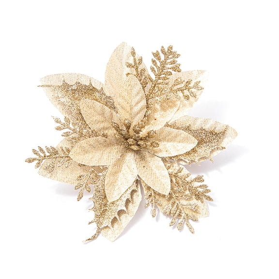 10pcs Glitter Poinsettia 5.5" Artificial Christmas Flowers XmasTree Ornaments for Wedding Party Wreath Decoration Craft