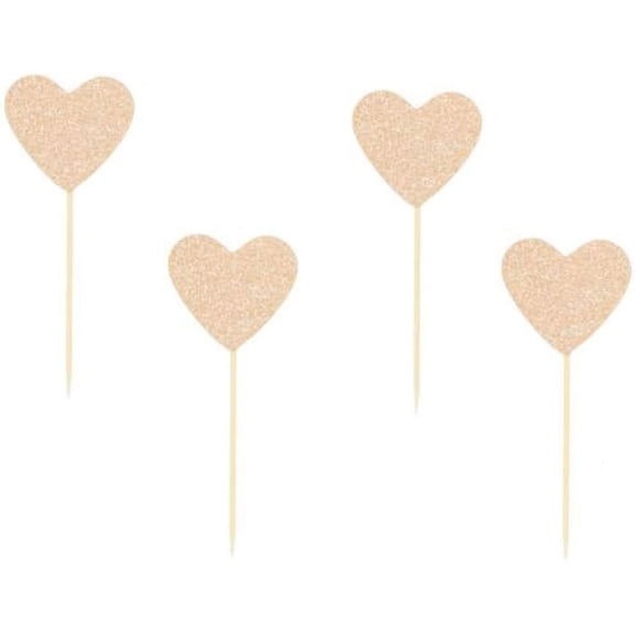 10pcs Glitter Rose Gold Heart Cupcake Toppers
