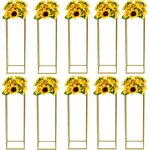 10pcs Gold Flower Column Stand, 23.6in Metal Tabletop Floor Flower ...