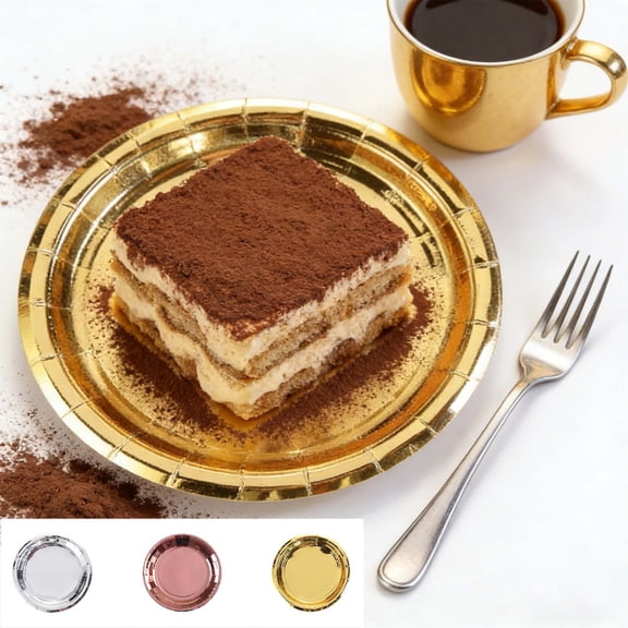 10pcs Gold Foil Disposable Paper Plates - Metallic Dinnerware, Heavy-Duty Cake & Dessert Plates for Birthday, Wedding & Holiday Celebrations, Premium Disposable Party Tableware, 8.97in, Gold