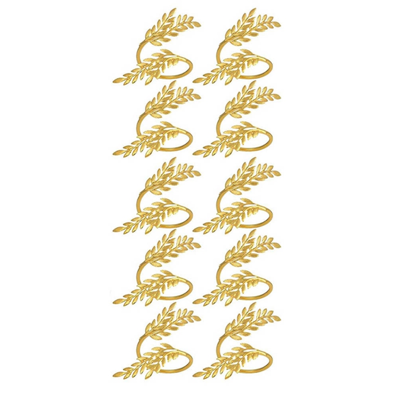 10pcs Gold Napkin Rings, Leaf Napkin Rings, Metal Napkin Holders for