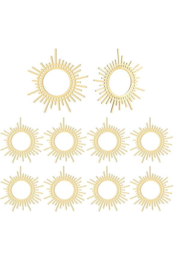 10pcs Golden Celestial Sun Charms Brass Crescent Pendants Filigree Pendant