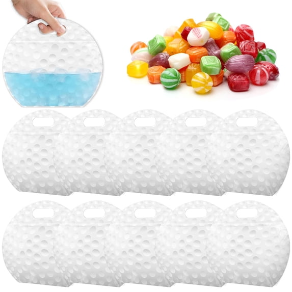 10pcs Golf Ball Snack Bags, 8.86x9.84 Inch Themed Goodie Gift Boxes with Portable Handles, Reusable Sealed Goodie Candy Pouches, Sports Themed Gift Storage Bags for Golf Ball Birthday Party