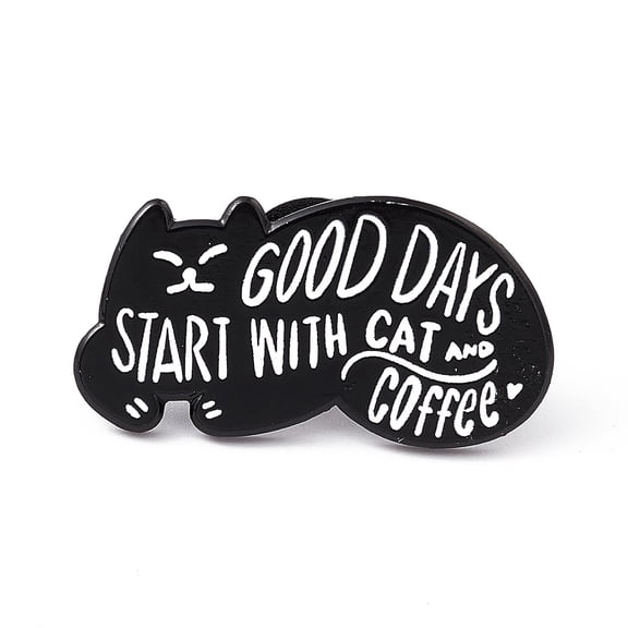 10pcs Good Days Start with Cat and Coffee Enamel Pin Electrophoresis Black Alloy Brooch for Cat Person Word 16x31x2mm Pin: 1.3mm