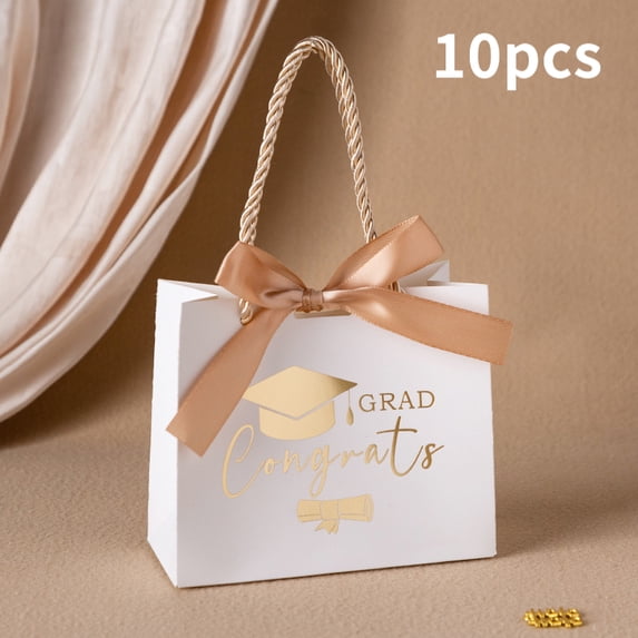 10pcs Graduation Gift Bags, Sturdy Handles & Doctoral Cap Pattern, Congrats Graduation, Suitable for Graduation Party & Back to School Season