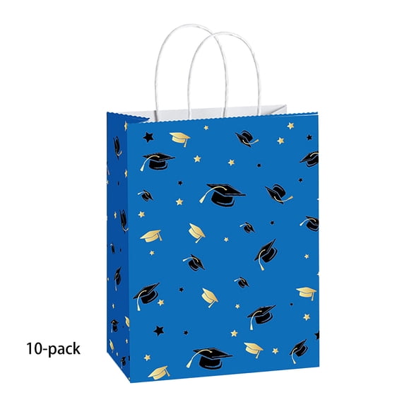 10pcs Graduation Kraft Paper Gift Bags, Congrats Grad Gifts Bag Bulk with Handle, Graduation-Themed Party Favor Wrapping Bags for Campus Celebration Birthday Parties