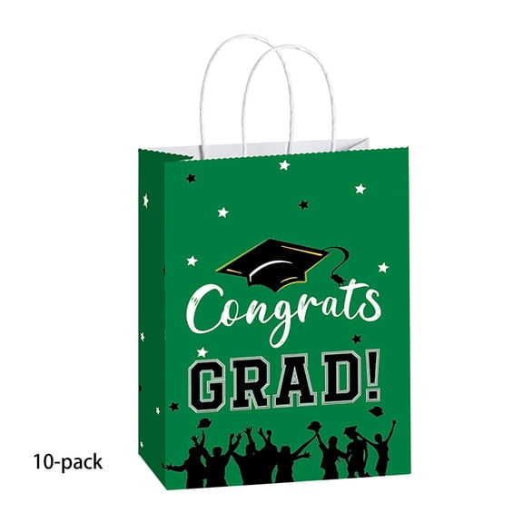 10pcs Graduation Kraft Paper Gift Bags, Congrats Grad Gifts Bag Bulk with Handle, Graduation-Themed Party Favor Wrapping Bags for Campus Celebration Birthday Parties