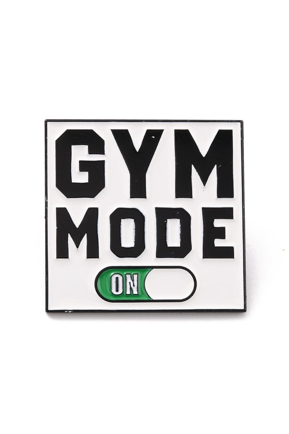 10pcs Gym Mode Word Enamel Pin Square Alloy Enamel Brooch for Backpack Clothes Electrophoresis Black Seashell Color 29x30x10mm Pin: 1mm