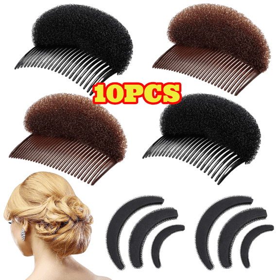 10pcs Hair Bump Sponge Volume Hair Bases Set Bump It Accessory Styling Tools Combs Clips Sponge Bun Updo Accessories for Women DIY Hairstyles